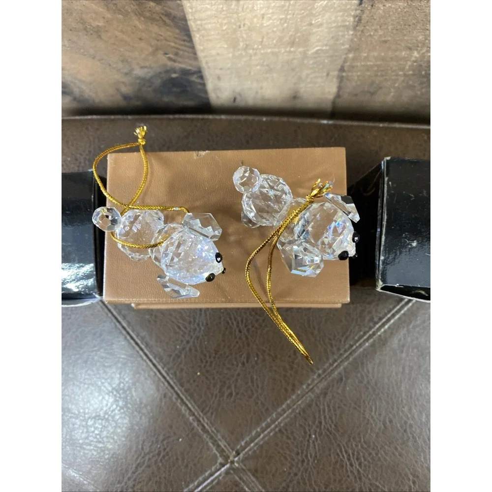 Set of 2 Vintage AMC New York Crystal Dog Puppy Miniature‎ Figurines Ornaments